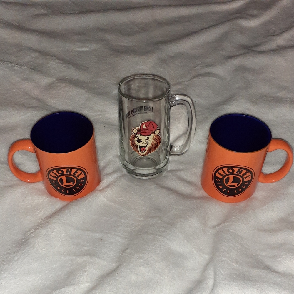Lionel Trains 2 Coffee Mugs and Glass Cup Lot Bundle Vintage
